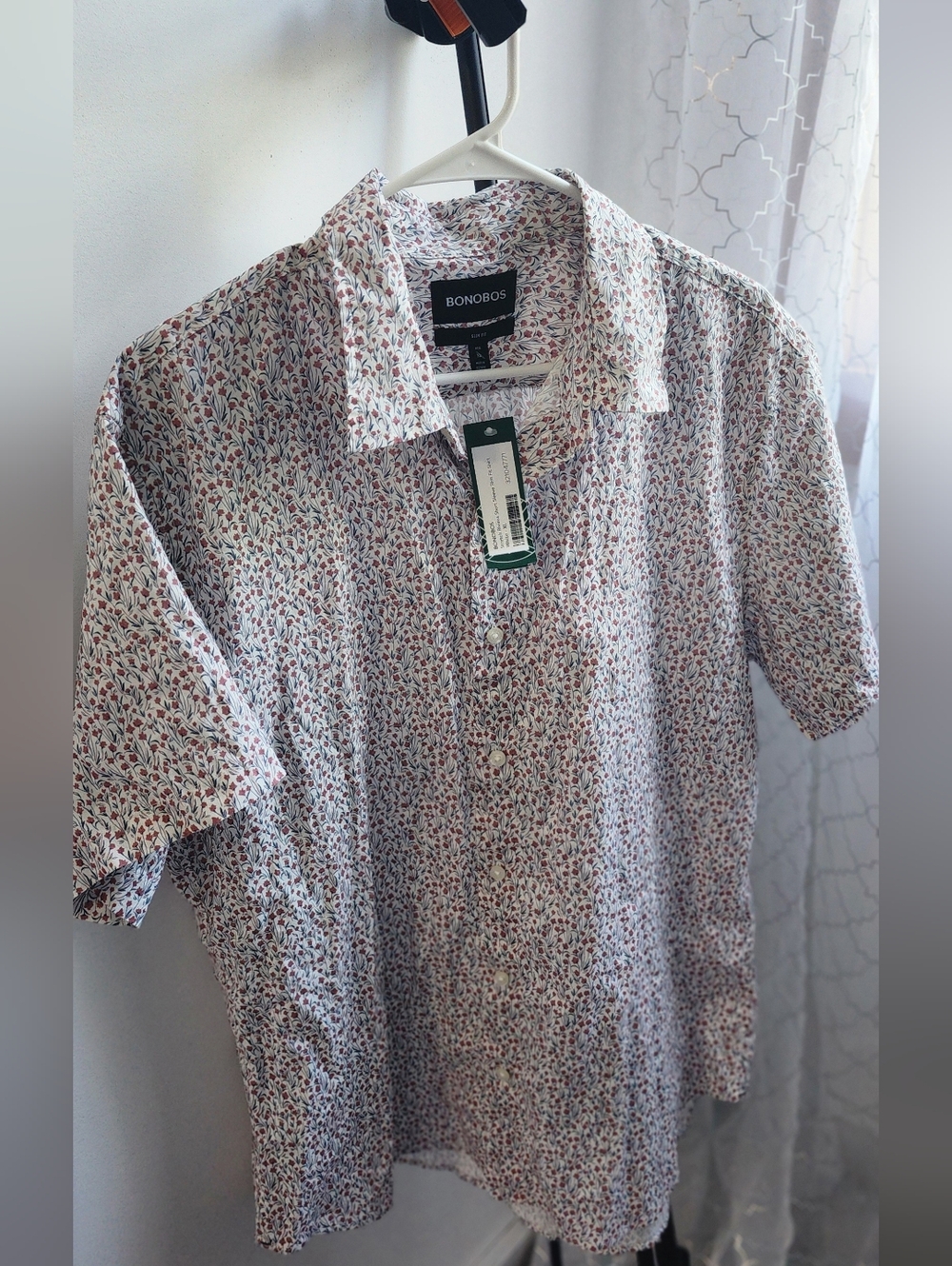 Bonobos Short-Sleeve Button-Down Shirt in White with Red & Blue Floral Print